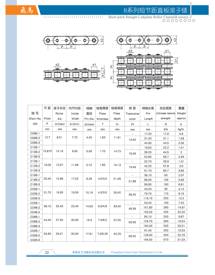 B系列短節(jié)距直板滾子鏈
