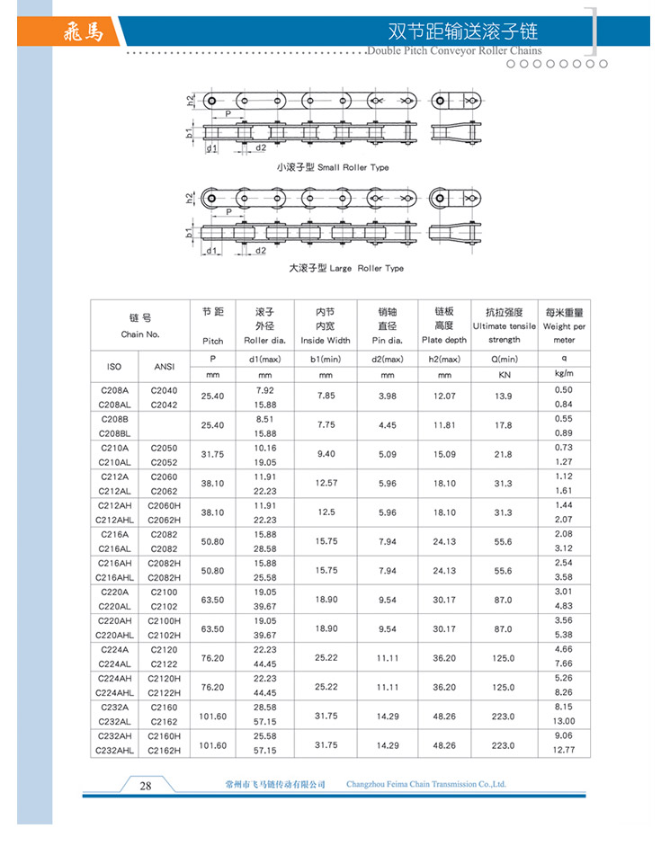 雙節(jié)距輸送滾子鏈